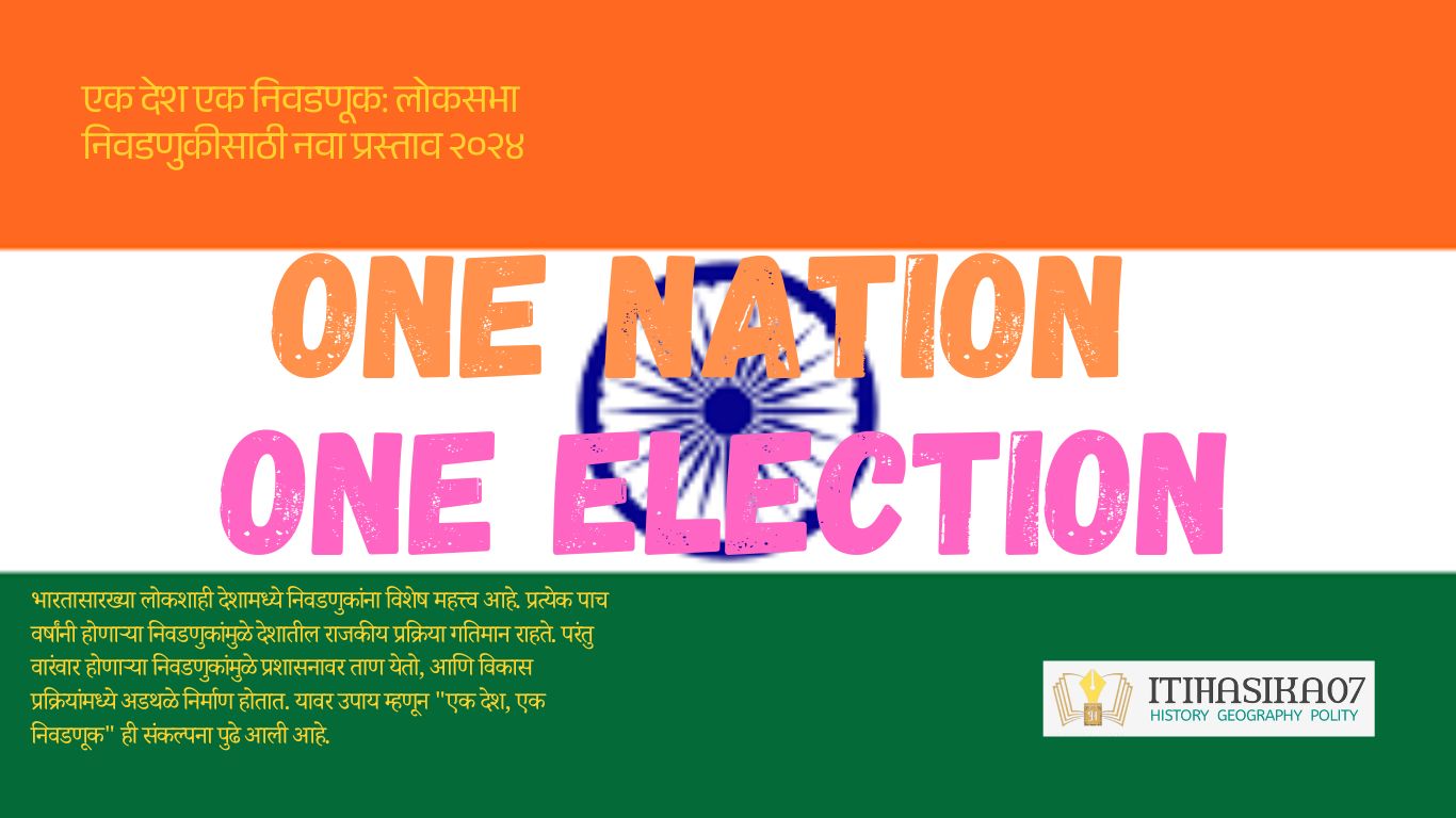 'एक देश एक निवडणूक'India's flag-themed graphic showing unity and simultaneous elections through shared voting symbols.