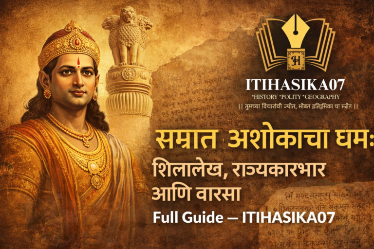 सम्राट अशोक सिंहस्तंभ आणि धम्म शिलालेख – ITIHASIKA07 इतिहास ब्लॉग– AI generated illustration