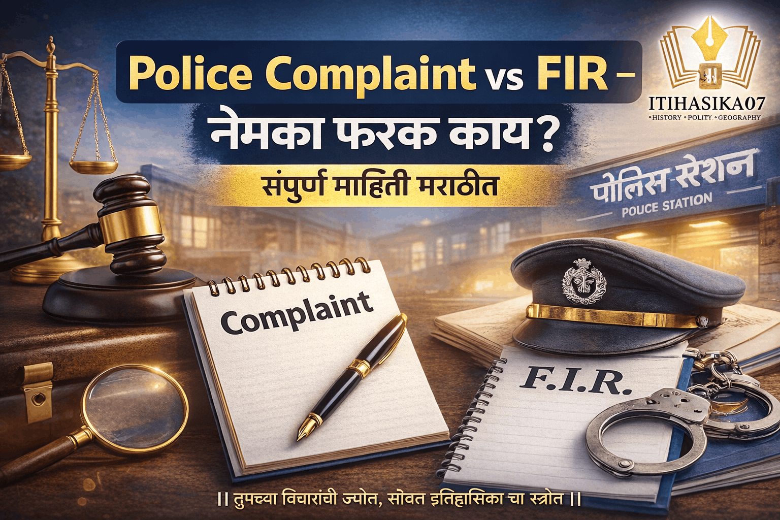 Police Complaint आणि FIR मधील फरक स्पष्ट करणारे माहितीपर चित्र