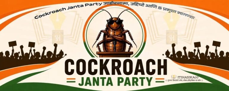 Cockroach Janta Party founder Abhijeet Deepke with the party's five-point manifesto and vision for unemployed youth in India—the main image credit is by CJP.