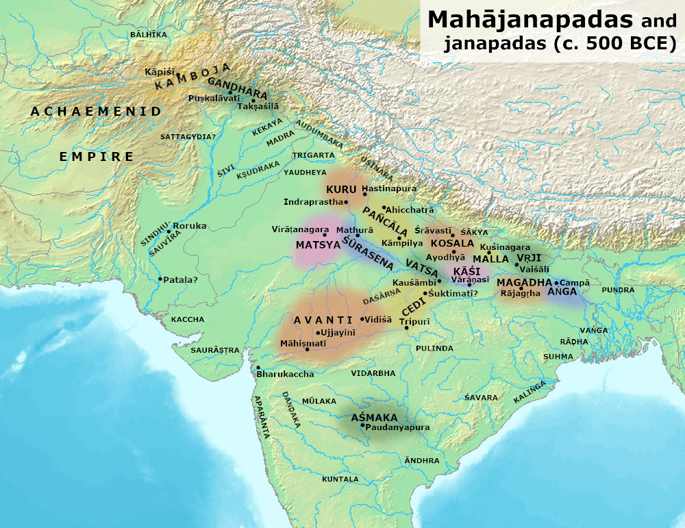 महाजनपदे आणि जनपदे नकाशा चित्र--Image Credit: Wikimedia Commons / Avantiputra7 / CC BY 3.0