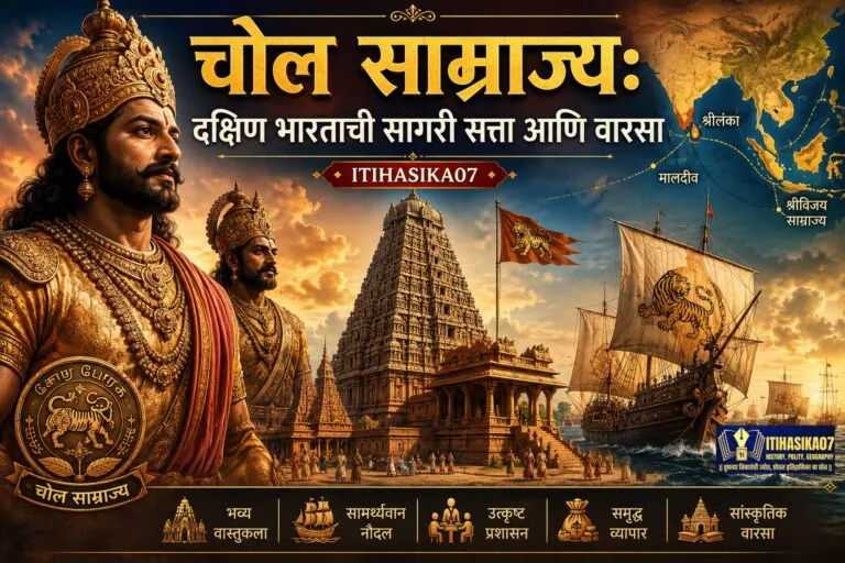 चोल साम्राज्याचे सम्राट, तंजावरचे बृहदीश्वर मंदिर, शक्तिशाली नौदल आणि आग्नेय आशियापर्यंत विस्तारलेल्या सागरी साम्राज्याचे ऐतिहासिक चित्रण– AI generated illustration
