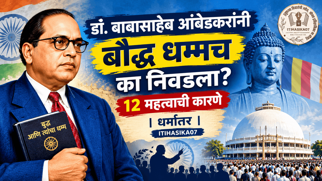 डॉ. बाबासाहेब आंबेडकर आणि नागपूर दीक्षाभूमी येथील १४ ऑक्टोबर १९५६ च्या बौद्ध धम्म धर्मांतराचा ऐतिहासिक संदर्भ– AI-generated illustration